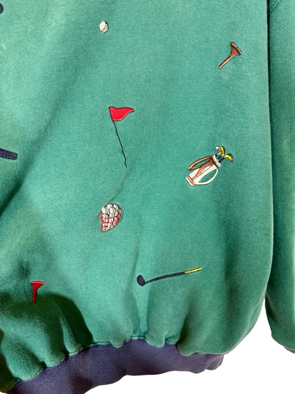 Vintage 80s All Over Embroidered Golf Oversized Sweatshirt Forest Green - Picture 4 of 6